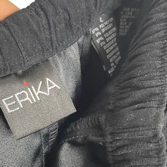 Erika Straight Leg Faux Suede Pants Women's L Black Floral Embroidery Casual VTG - Picture 10 of 12